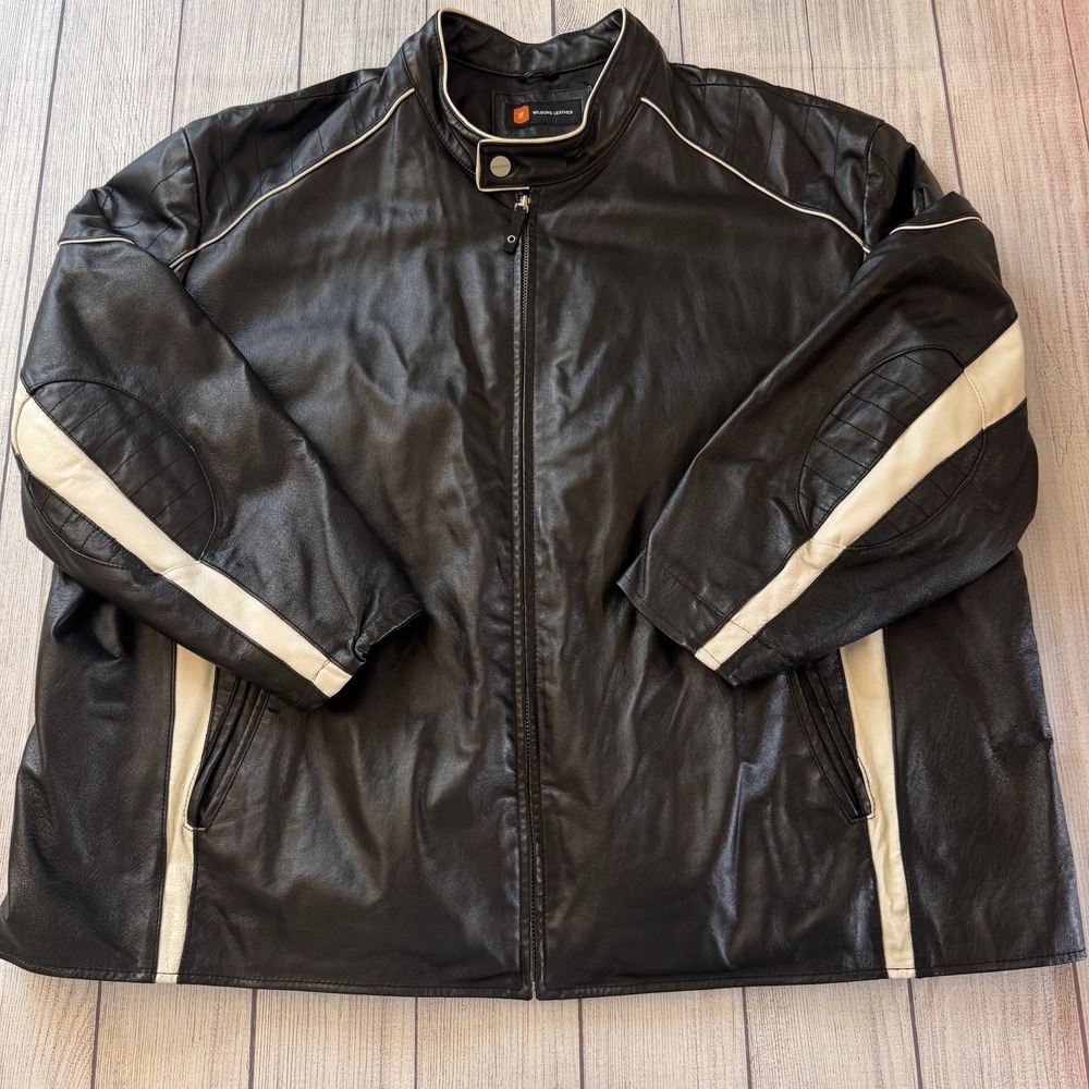 Wilsons Leather Women's 3X Black White Moto Racer Genuine Leather Jacket Plus